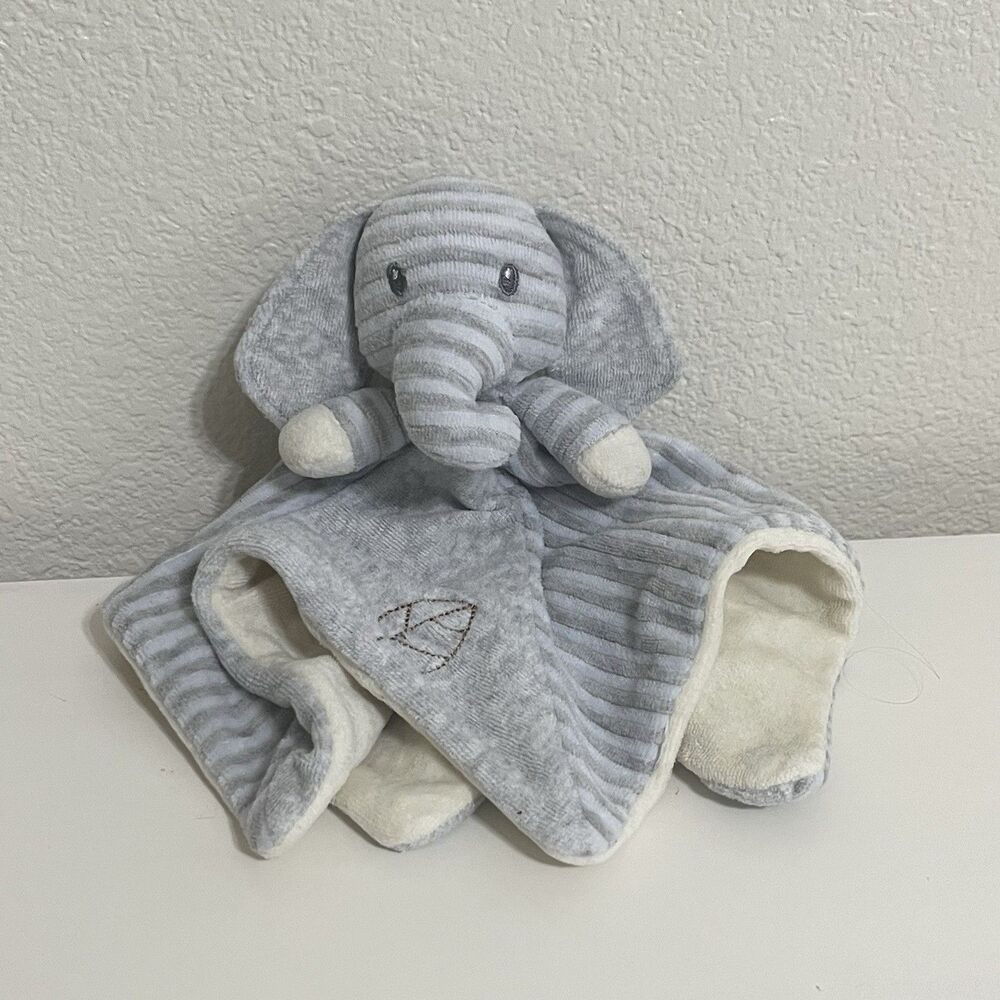 Ebba Baby Blue and Gray Striped Elephant Security Blanket Lovey Lovie Blankie